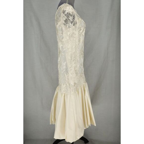 Evenings by Pantagis Gown Womens 4 Ivory Lace Dress Lined Bubble Hem Vintage 80s - Picture 5 of 13